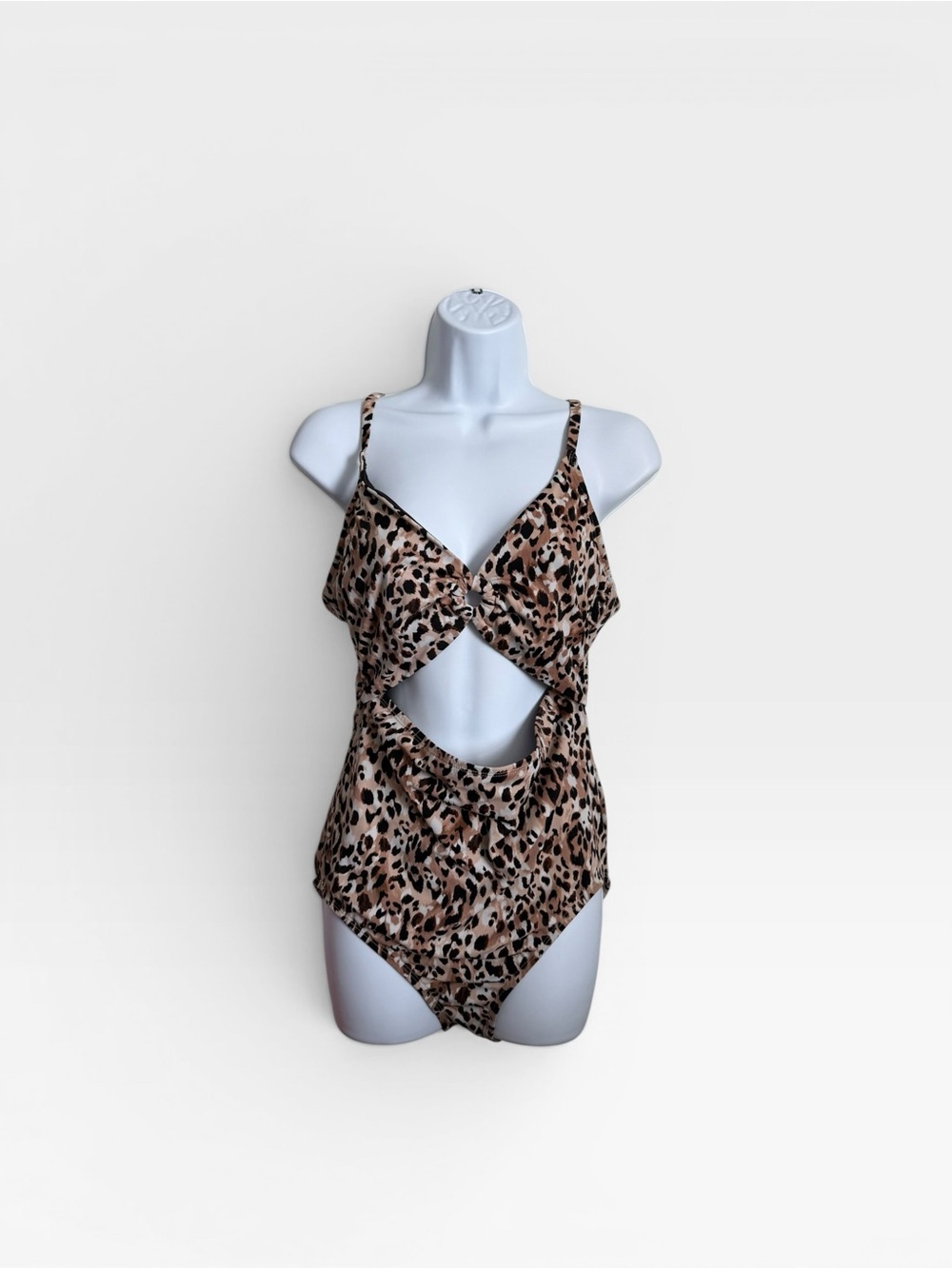 Leopard Print One-Piece Swimsuit - Black and Tan